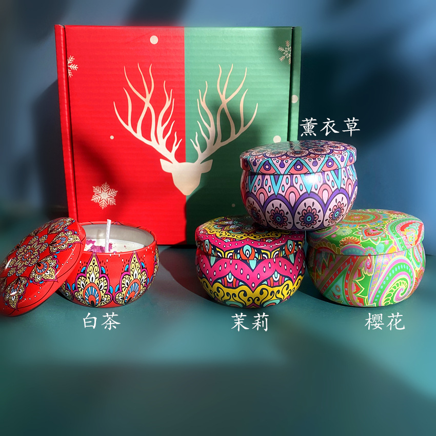 Caja de hojalata vela boda fragancia hecha a mano pequeña vela cumpleaños flor seca cera de soja con regalo de mano aromaterapia vela