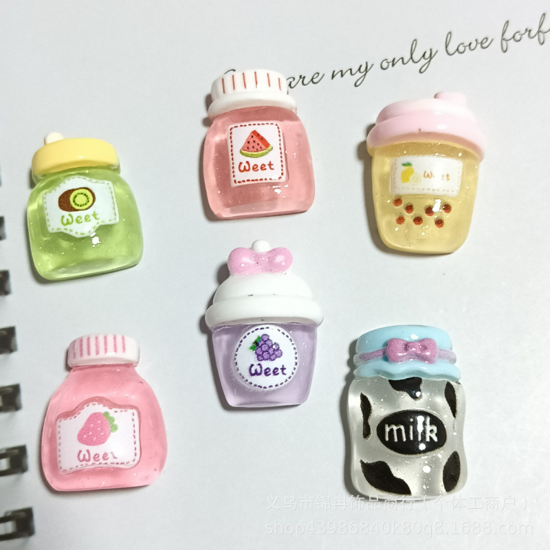 创意卡通细闪透色饮料瓶系列 diy树脂配件手机壳洞洞鞋冰箱贴批发