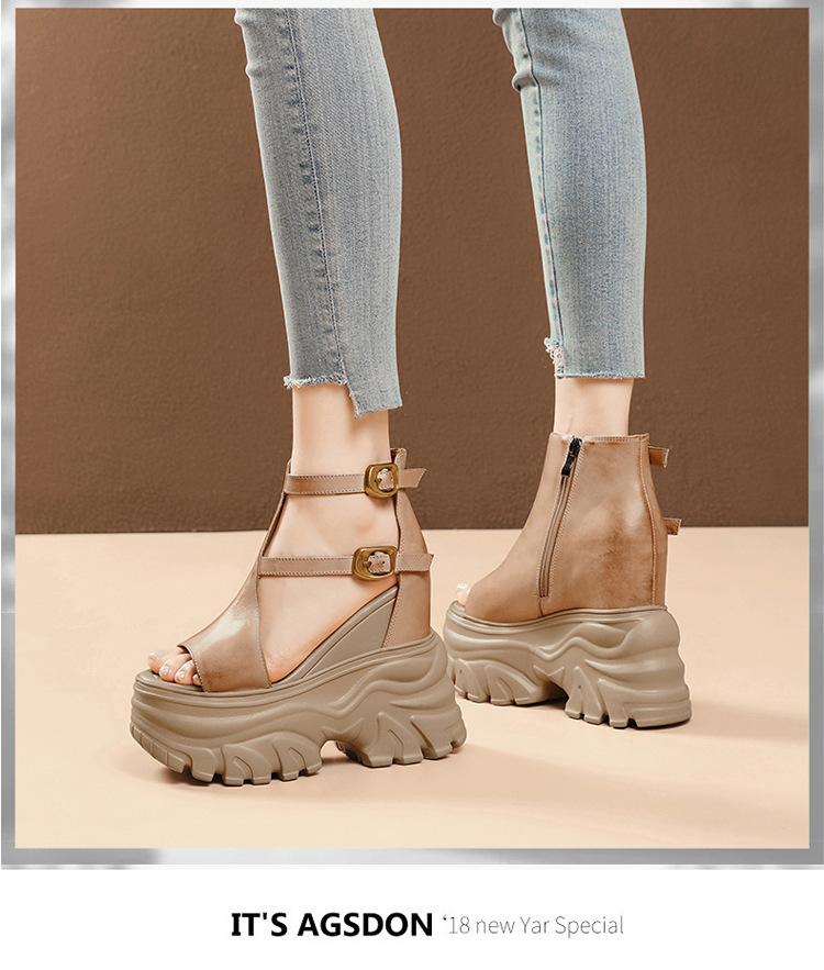 Sandal cao gót nữ mũi hở phong cách La Mã đế xuồng gót 14 cm — màu nâu, màu đen chi tiết 14