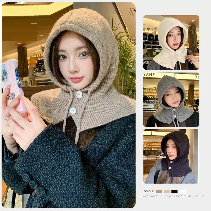 新款韩版巴拉克拉法帽女冬季保暖帽子围脖一体情侣护耳披肩针织帽