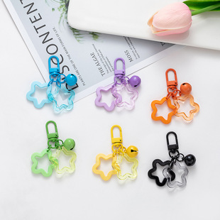 New color acrylic hollow five-pointed star keychain pendant cute paint bell accessories earphone cover decoration