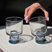 网红ins风蓝色山脉甜品杯咖啡杯韩式高脚果汁高级感冷饮杯气泡杯