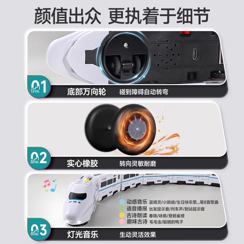 电动高铁和谐号动车玩具儿童男孩音乐灯光高速列车万向行驶小火车|undefined