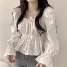韩国chic短款收腰显瘦简约百搭修身衬衫女设计感小众减龄衬衣小衫