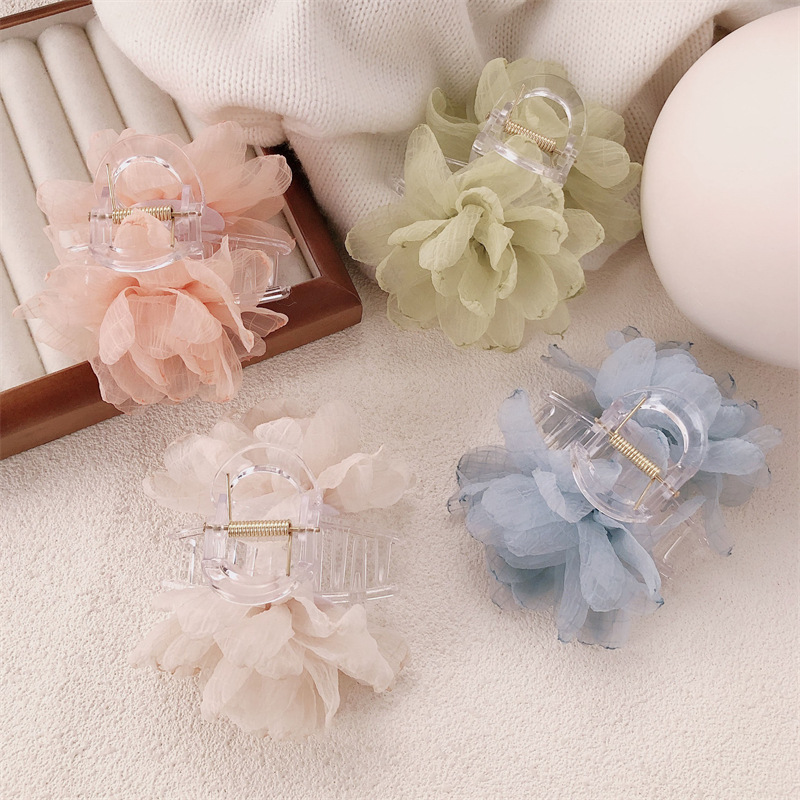 Nuevo estilo coreano temperamento artístico temperamento antiguo hilo de red flores agarrando clip de pelo estilo francés detrás de la cabeza agarrando tocado de verano