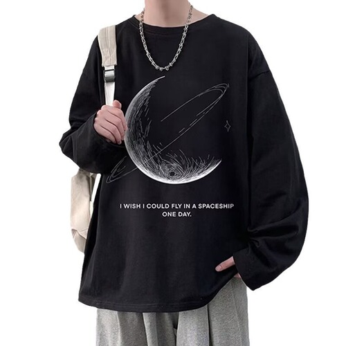 Wow, fast return long sleeve T-shirt for men, spring and autumn season printed boys loose round neck inner shirt, men's base layer top