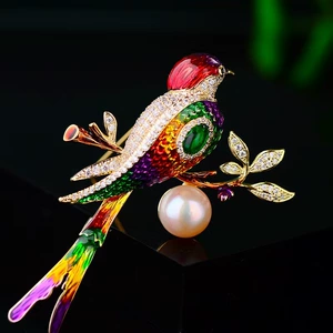 Chinese Style Enamel Magpie Brooch Advanced Sense Mixed Color Animal Corsage Accessories Cheongsam Pins Direct for Cross-border