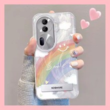 适用opporeno12pro羽纱手机壳vivos18笑脸彩虹隐形支架小米14代发