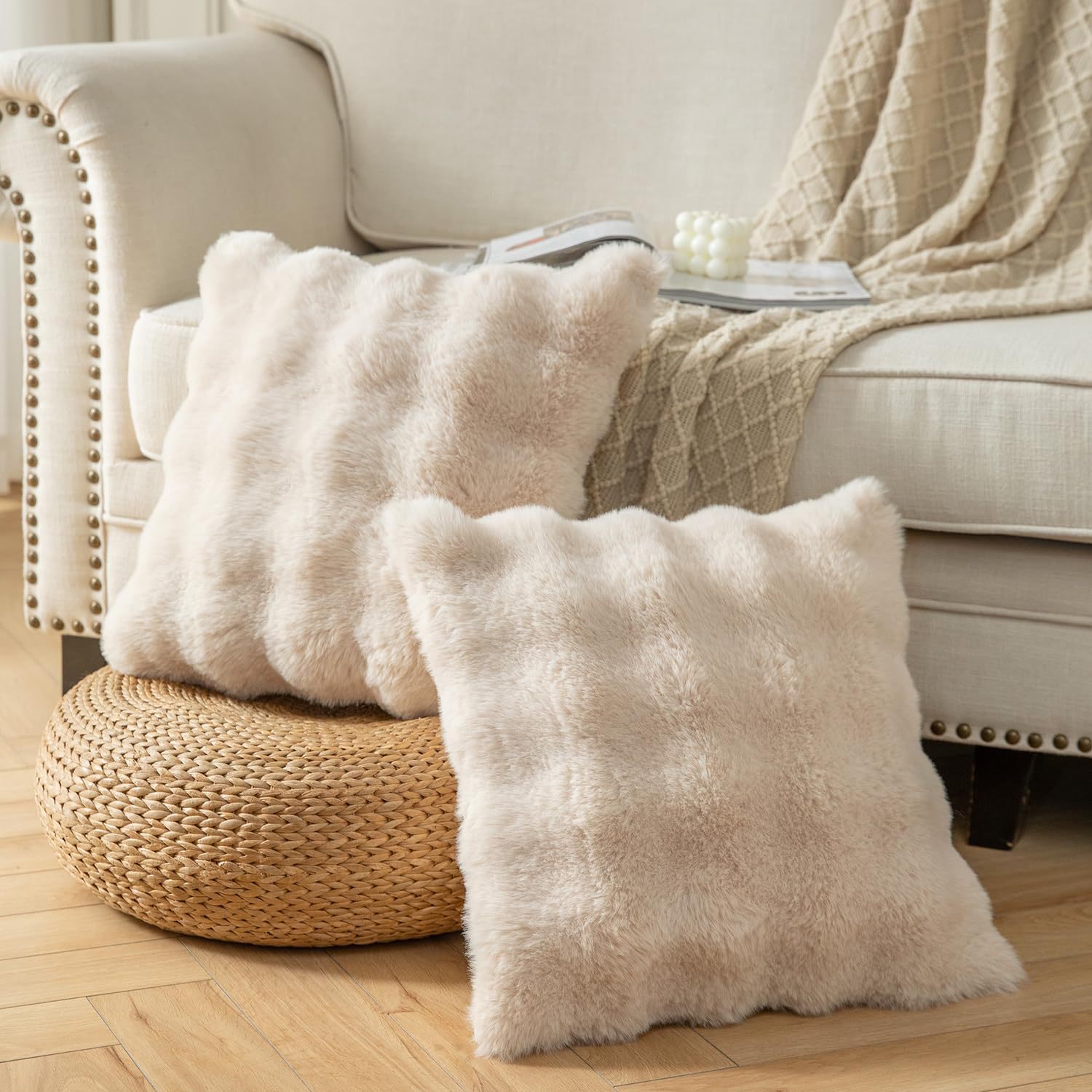 Imitation Rabbit Hair Bubble Velvet Pillow Solid Color Plush Living Room Sofa Cushion Study Bedroom Model Room Decorative Pillowcase