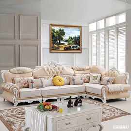 欧式沙发客厅科技布艺大小户型简欧沙发U型双贵妃实木雕花L型沙发