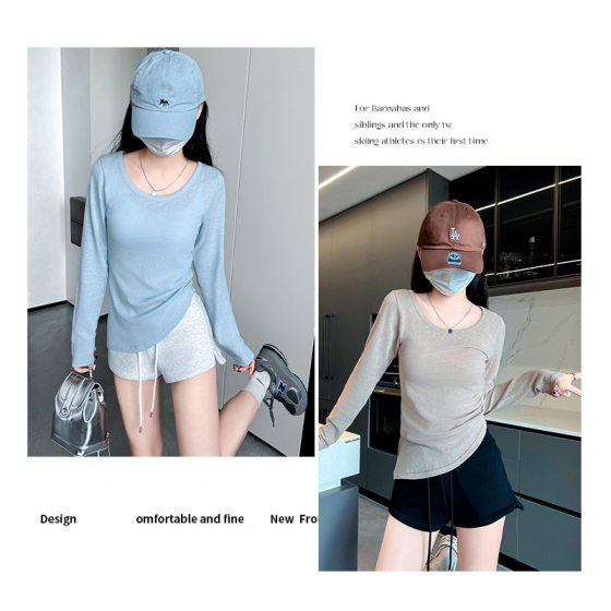 Irregular Side Sunscreen Base Shirt Women's Summer 2024 New Style Outer Wear Loose T-Shirt Pullover Slim Look Trendy Top