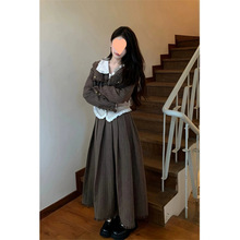 英伦学院风三件套冬季小个子复古设计感短款外套小高腰半身裙