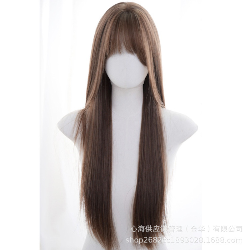 假发女款中分冷棕色高层次长直发自然百搭时尚气质仿真全头套|undefined