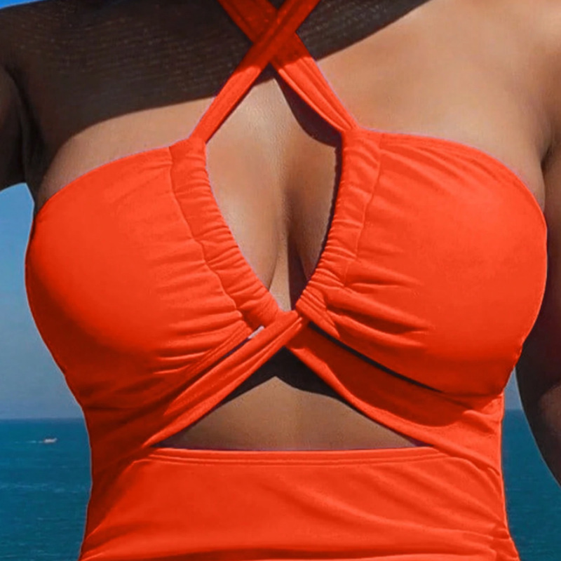 Trajes de baño de mujer Europa y América de cintura alta de color sólido una sola pieza sexy trasera de comercio exterior nuevo trajes de baño transfronterizos fábrica al por mayor