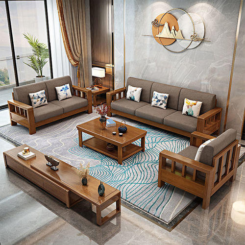 Solid wood sofa family combination simple modern Chinese style living room small apartment sofa corner solid wood sofa furniture