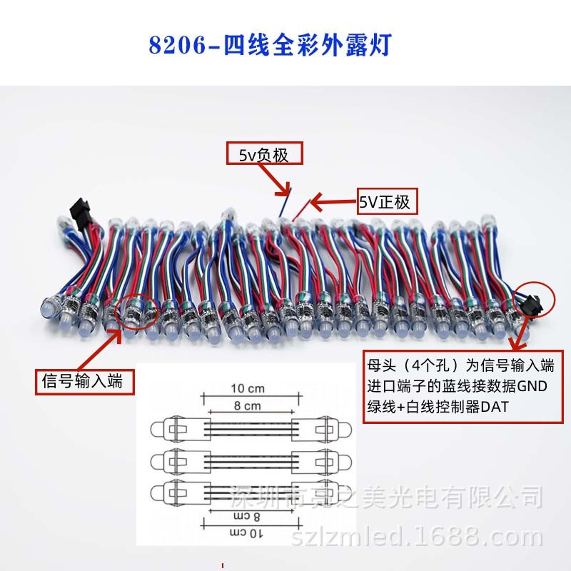 厂家直销5V穿孔外露灯WS8206广告招牌发光字灌胶防水LED 节日灯串