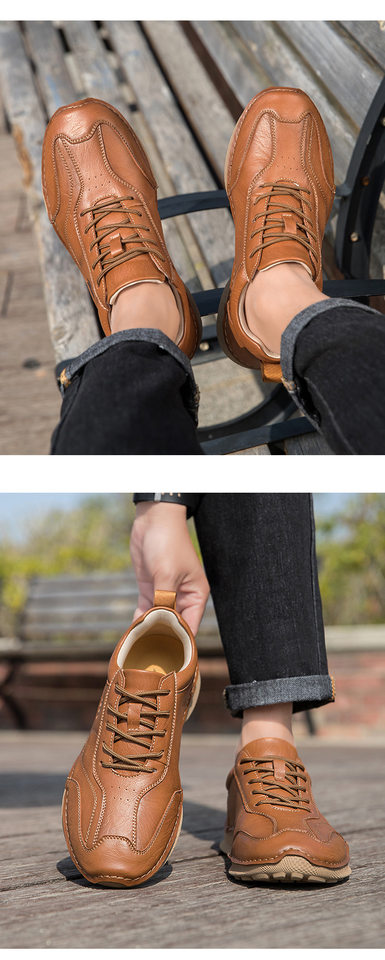 Giày lười nam thủ công da PU đế bằng cổ thấp cỡ lớn phong cách ngoài trời — 8727 màu kaki, 8727 màu đen, 8727 nâu nhạt, 8727 nâu sẫm chi tiết 12