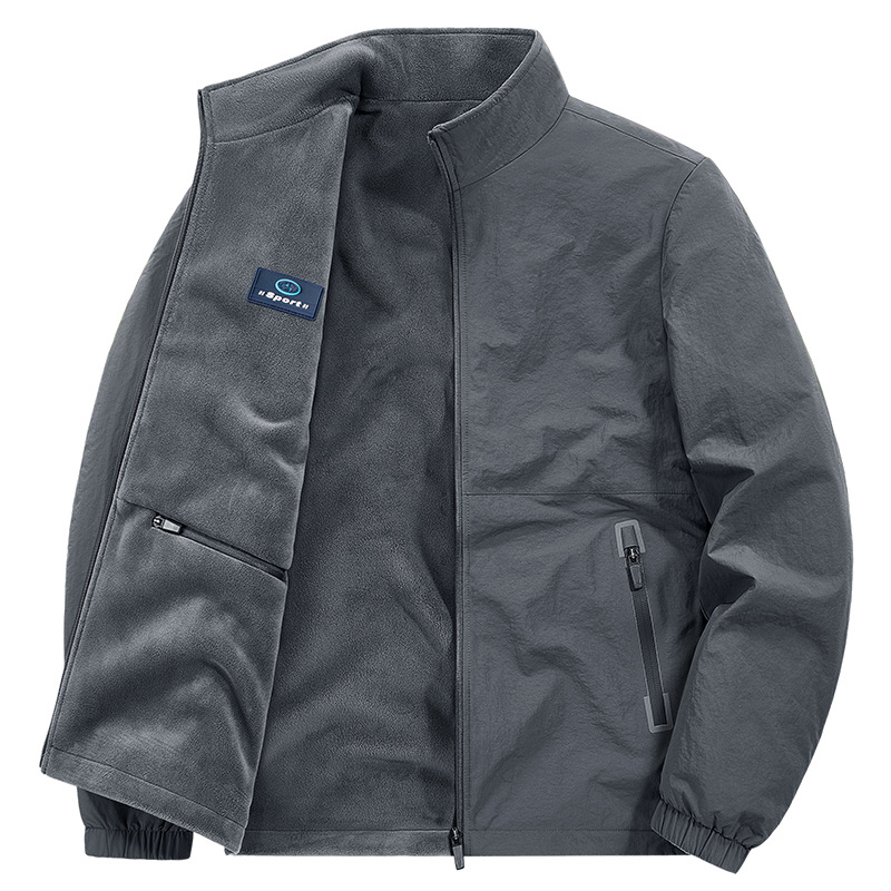 Giacca antivento reversibile da uomo con fodera in pile - Capospalla invernale da 450 g, stile executive, doppio uso (nero, cachi, grigio scuro, blu navy)_voghion.com