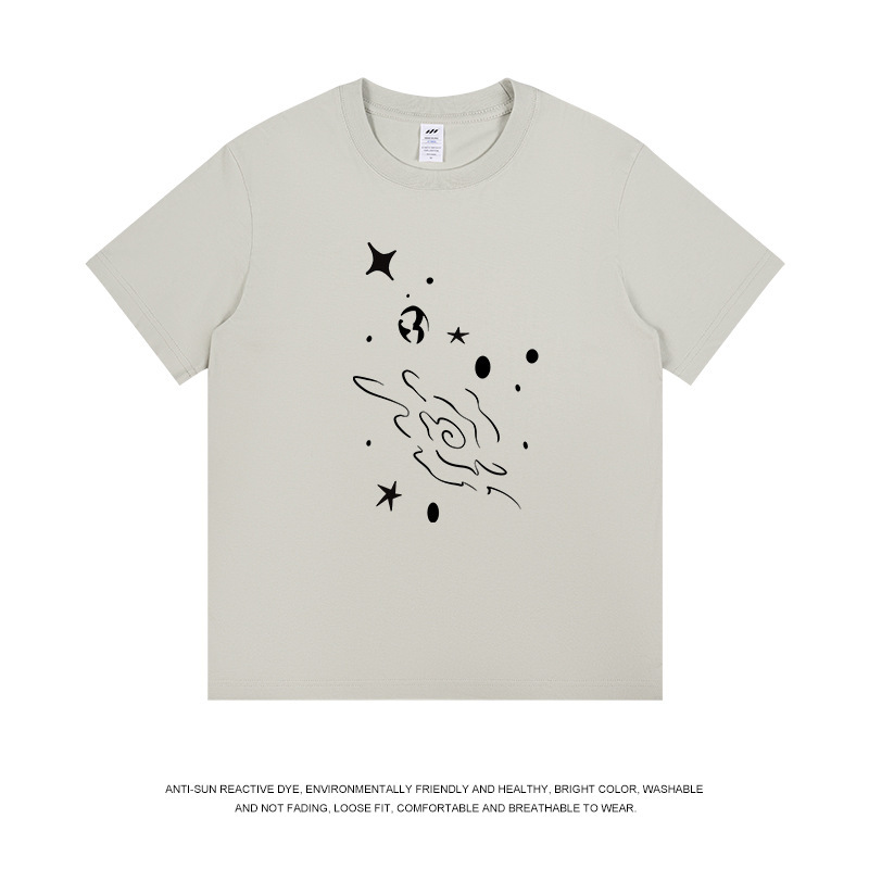 メンズ夏のトレンディなアメリカンプリント Tシャツメンズラウンドネックギャラクシーグラフィティ半袖レディースカジュアルアウターウェアイン|undefined