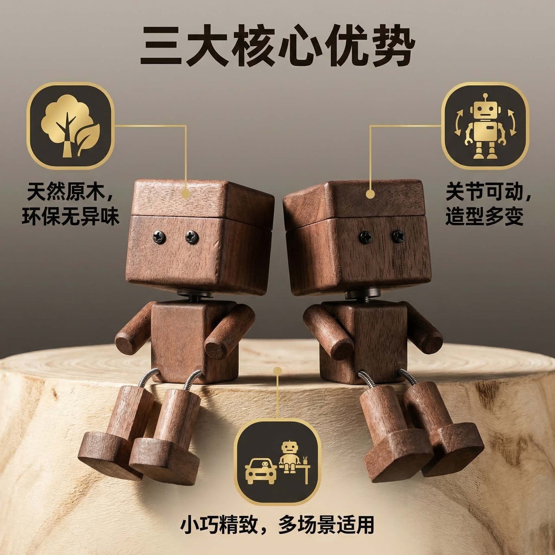 Fun and Creative Wooden Car Decoration with Shaking Legs, High Aesthetic Value, Aromatherapy, and Head-Shaking Feature