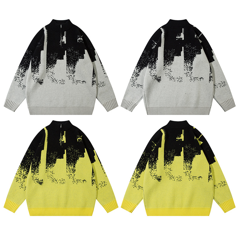 Herrenbekleidung Herbst und Winter Langarmpullover Street Trend Lockerer halboffener Kragen Trendige Strickoberteile für Herren und Damen_voghion.com