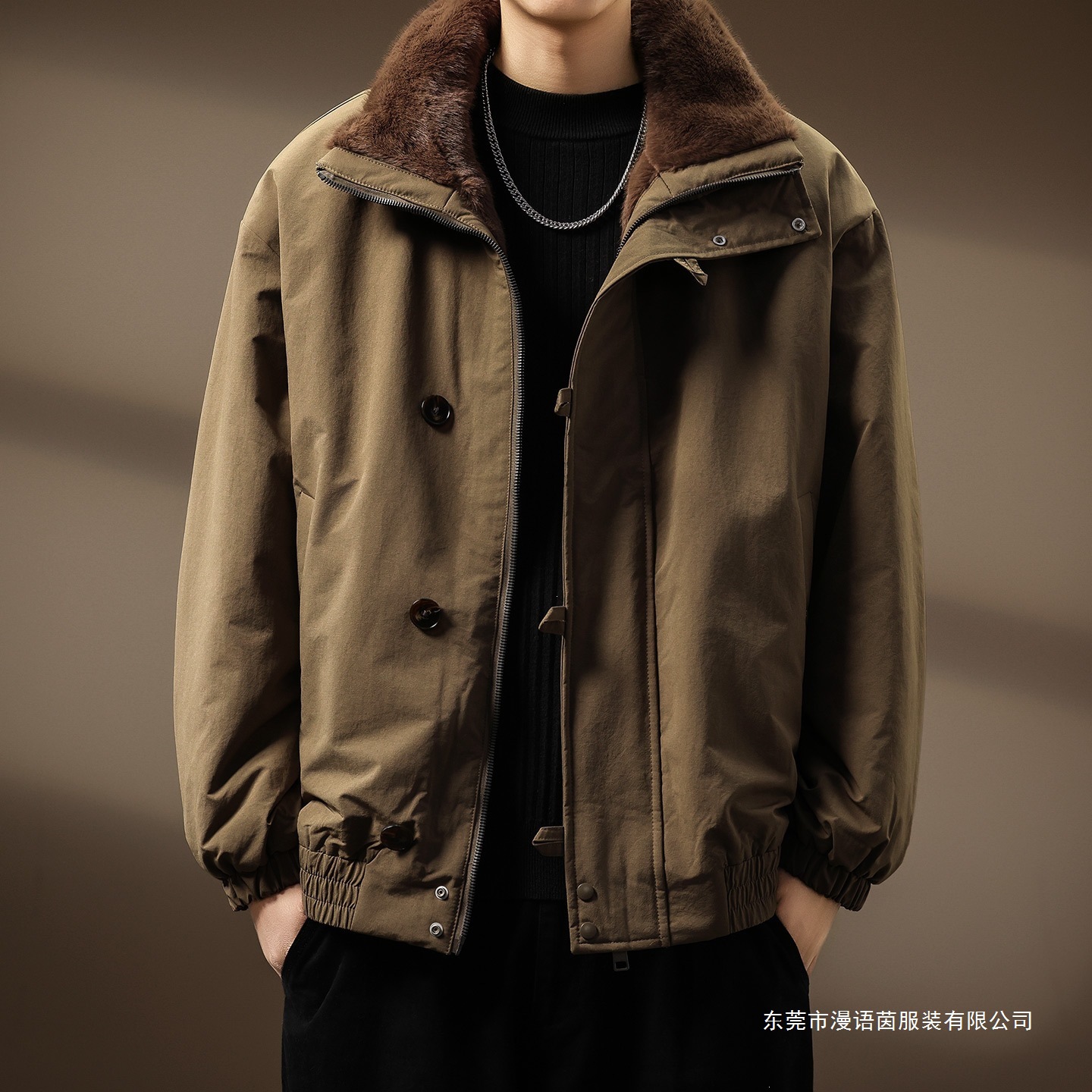 【双面穿】美式复古座山雕加厚棉服外套男毛领保暖夹克男可可咖