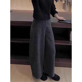 灰色毛呢休闲裤女冬季新款大码梨形身材小个子加绒加厚九分阔腿裤