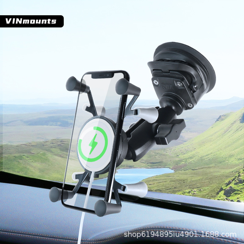 Car Windshield Suction Cup Mount Compatible with Magsafe Charger Base, X-Type Phone Holder Ball Head Mount