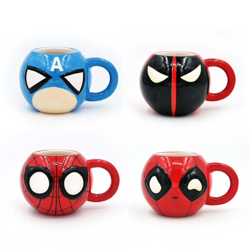 Marvel superhéroes Spider-Man cerámica taza creativa Q edición de taza 3D taza de dibujos animados