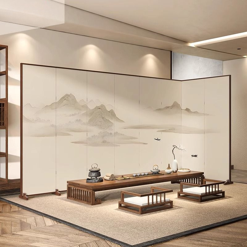 Landscape Floor-To-Ceiling Screen Partition Living Room Blocking Hotel Room Partition Partition Hall Simple Folding Entrance Folding Screen Home
