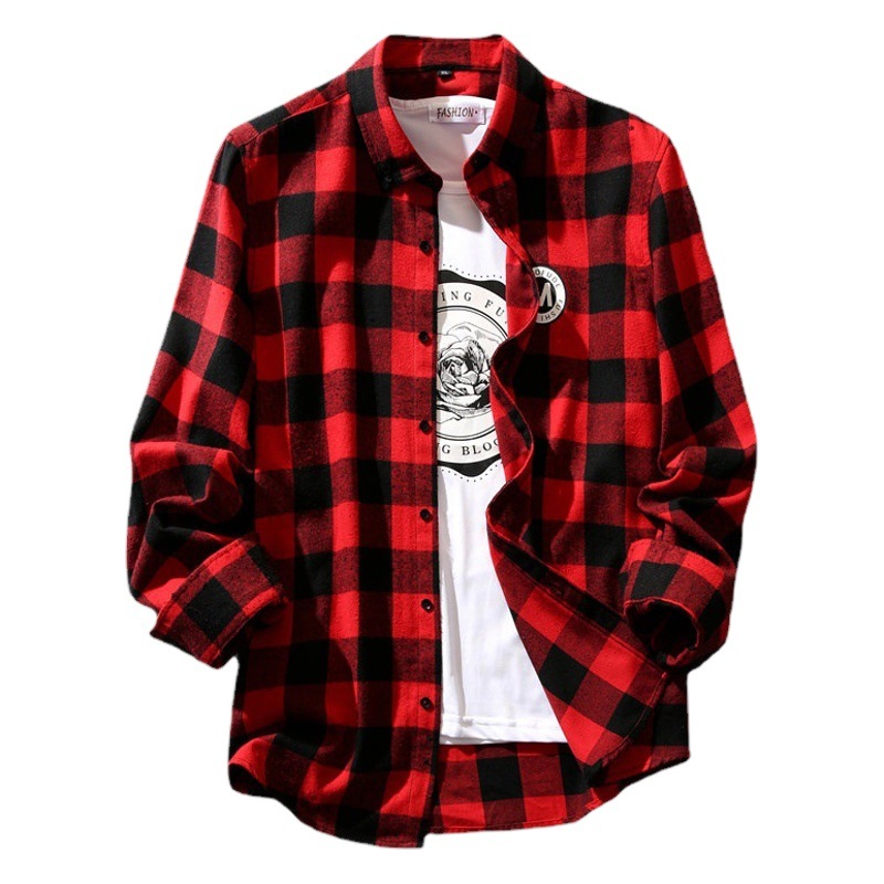 Camisa a cuadros en blanco y negro de los hombres de estilo coreano de moda de primavera y otoño camisa suelta de moda de la marca casual de manga larga capa superior de los hombres de verano