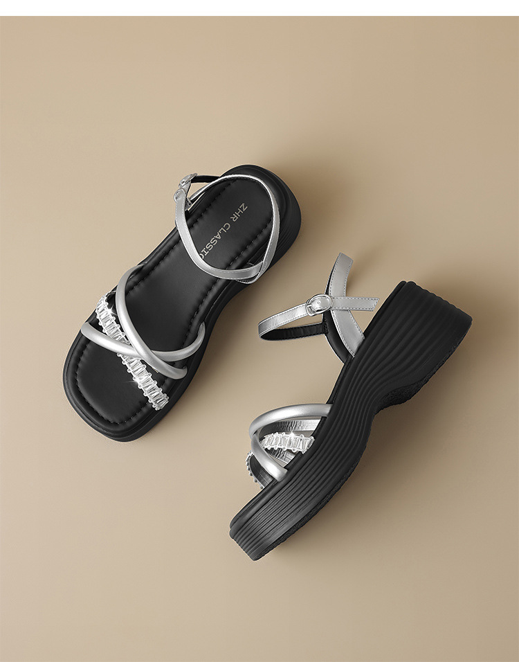 Giày sandal cao gót nữ đính đá phong cách thời trang — KY65 Bạc chi tiết 22