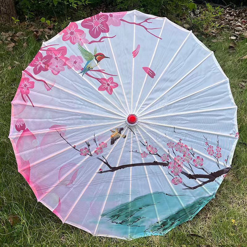 Artesanía paraguas de madera maciza Polo danza paraguas cheongsam paraguas de seda rendimiento paraguas decorativo techo flor paño paraguas aceite papel hanfu paraguas