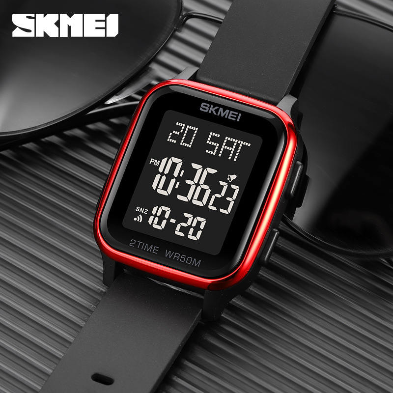 Skmei moda estudiante deportes al aire libre reloj personalidad cuadrado hombres impermeable reloj LED reloj electrónico