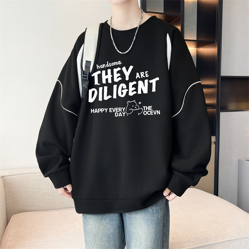 春秋季新款长袖衬衫领卫衣男初中高中学生青少年帅气大童男装恤|undefined