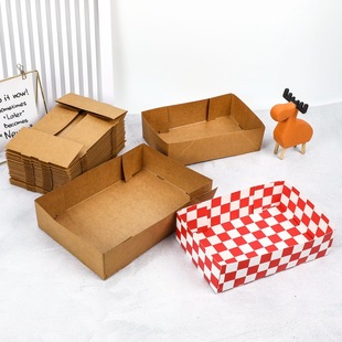 Cross-Border Medium Kraft Paper Picnic Box, Simple Fold-Free Open Box, Coated Oil-Proof Baking Packaging Carton