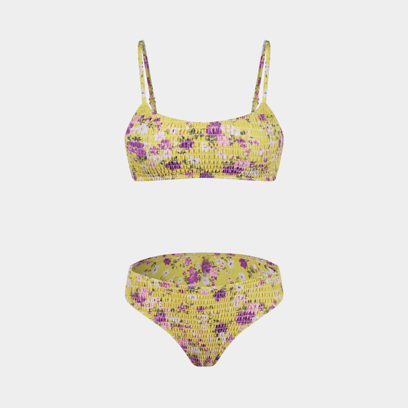 Women's Split Bikini Three-piece Swimsuit Floral Beach Wrap Set_voghion.com
