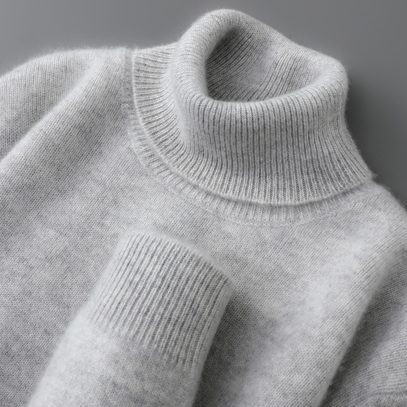 Double-Strand Thickeneded 100% Pure Wool Sweater Autumn and Winter Men's Turtleneck Pullover Sweater Casual Loose Knitted Bottoming Cashmere Sweater