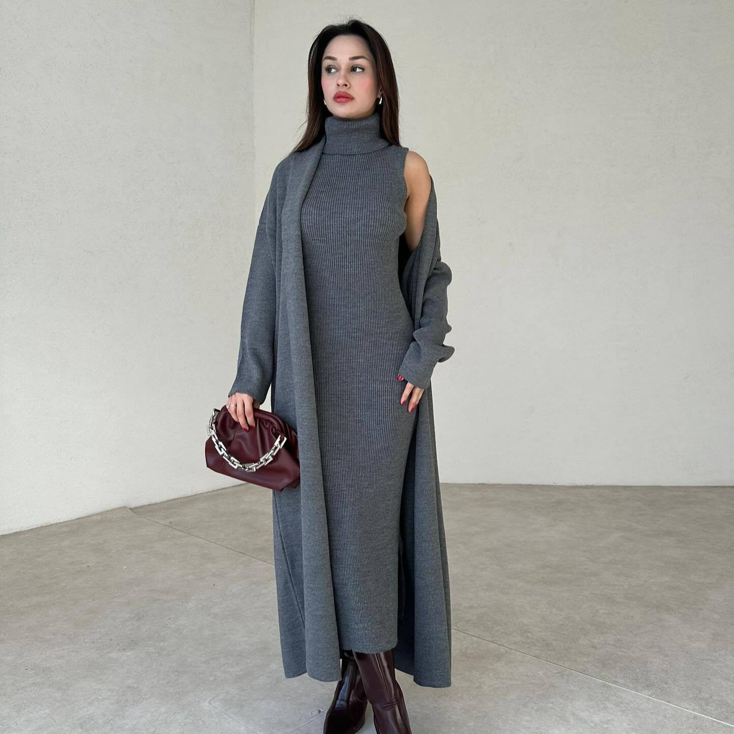 autumn fitted knitted dress