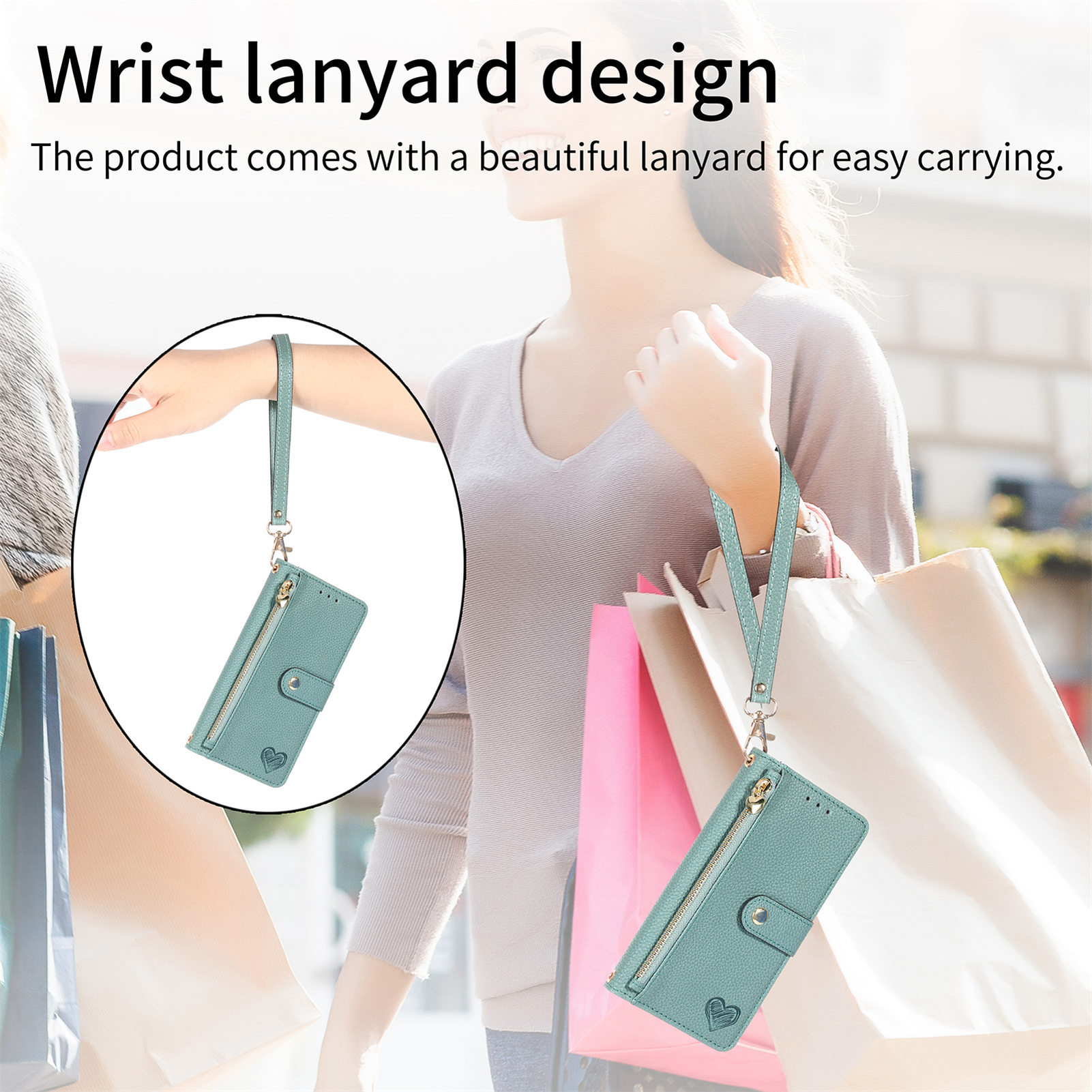 TechGlobe TechGlobe Source Compatible IPhone 17 Pro Max Heart-shaped Leather PU Lychee Texture RFID Anti-theft Lanyard Phone Case_voghion.com