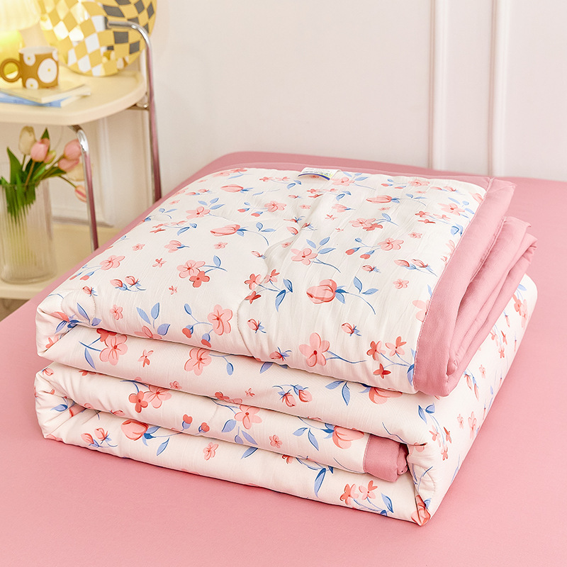 Edredón de verano de algodón y lino lavado, edredón fresco de verano, dormitorio para niños, edredón de aire acondicionado lavable a máquina de cuatro piezas