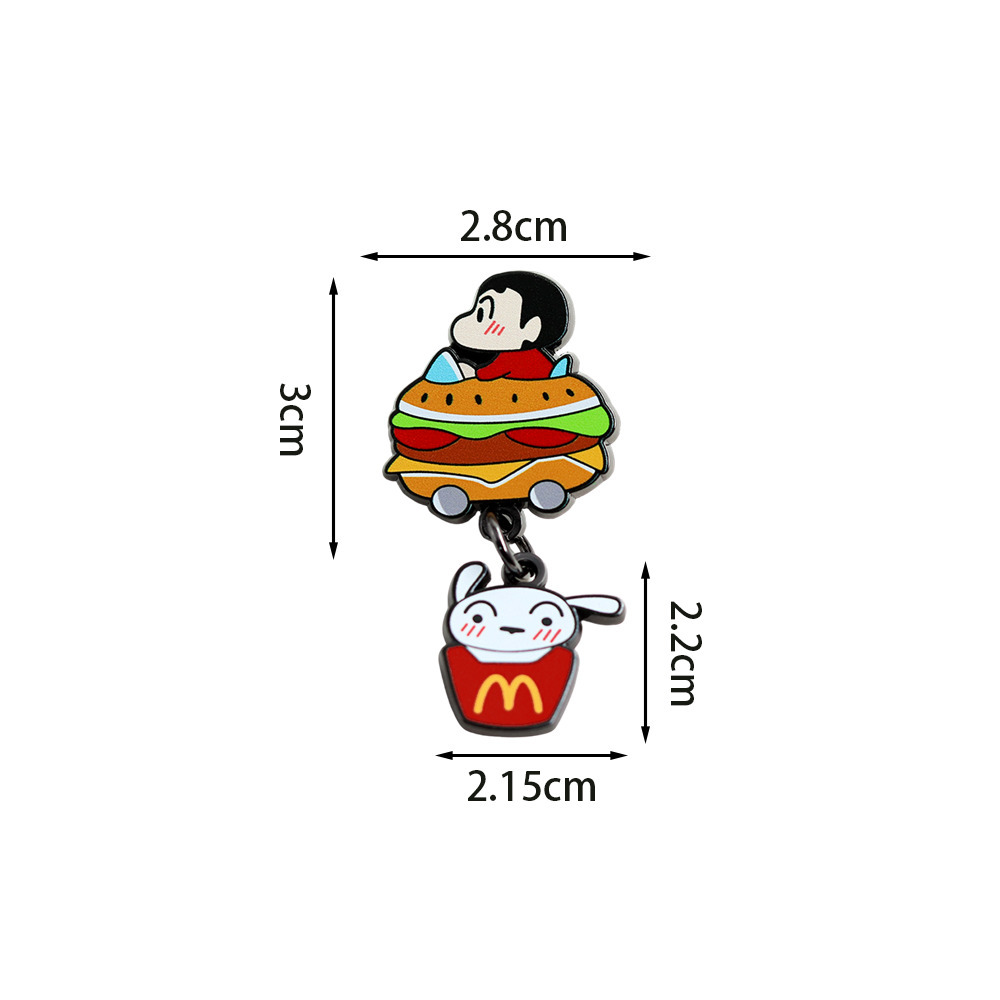 Little New Burger Cart Brooch Cartoon Anime Enamel Badge Cute Little White Dog Pendant Bag Accessories Pendant