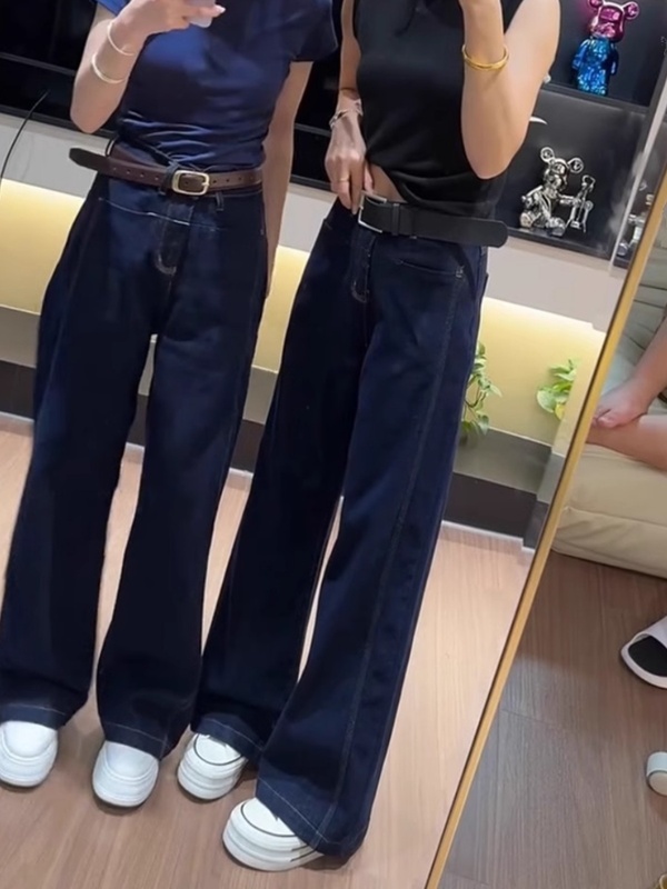 大码女装2025春秋新款高腰直筒牛仔裤女胖mm宽松显瘦阔腿拖地长裤|undefined