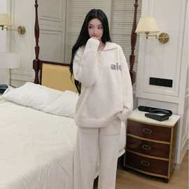 禾莳  2025秋冬休闲百搭新款 RE宽松套头毛衣翻领长袖睡衣家居服