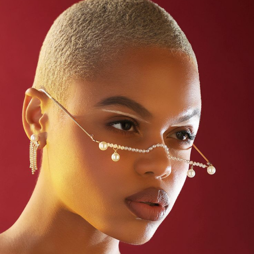 Novelty Style Gold, Silver Color Novelty Pearl Women's Glasses