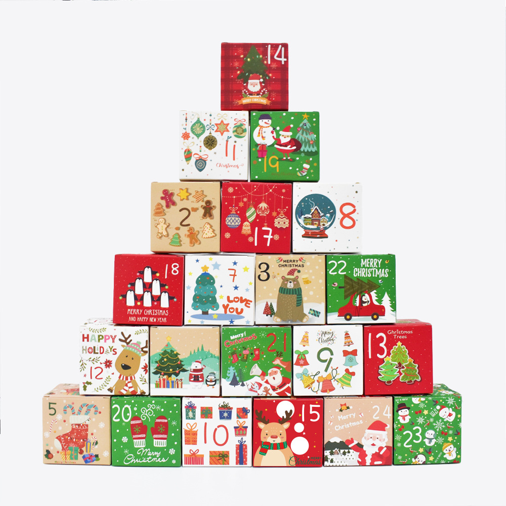 圣诞降临日历糖果盒圣诞节倒计时数字礼品盒包装纸盒亚马逊礼盒