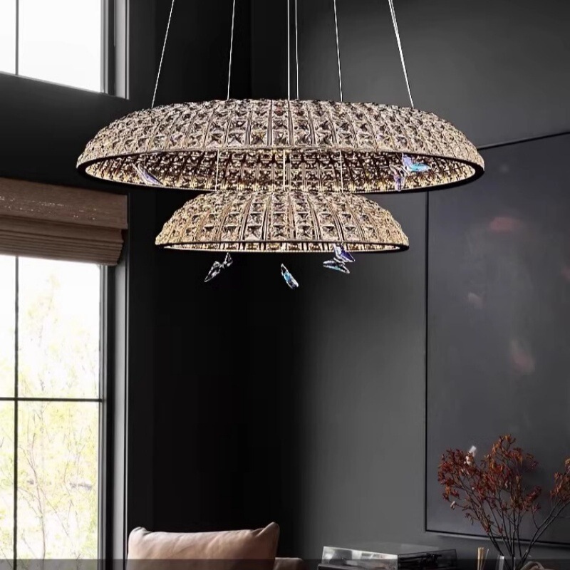 Simple New Style Luxurious Living Room Crystal Butterfly Chandelier New Round French Light Luxury Master Bedroom Dining Room Lamp
