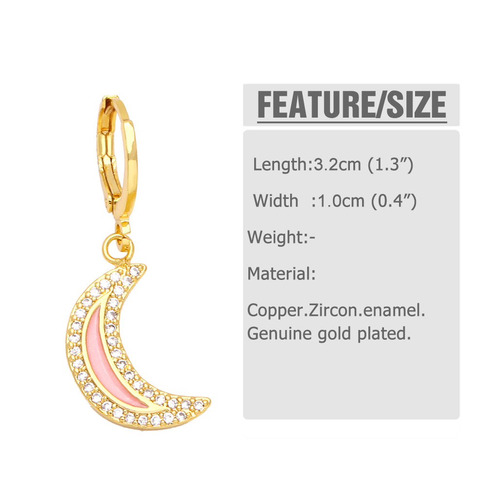 Fashion Moon Copper Inlay Zircon Drop Earrings 1 Pair