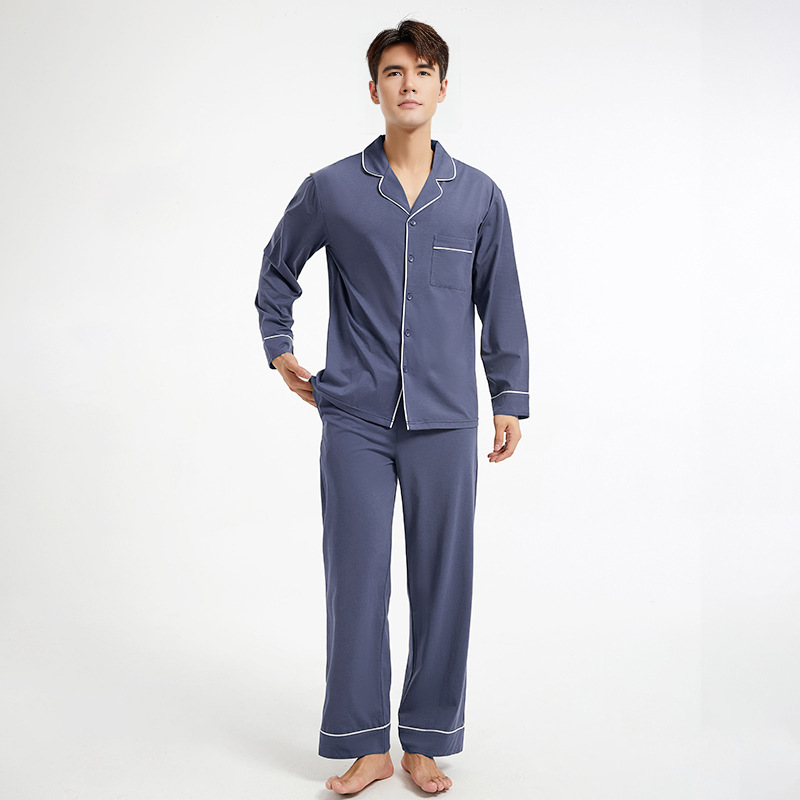 수피 코튼 남성용 라펠 슈트 다크 블루