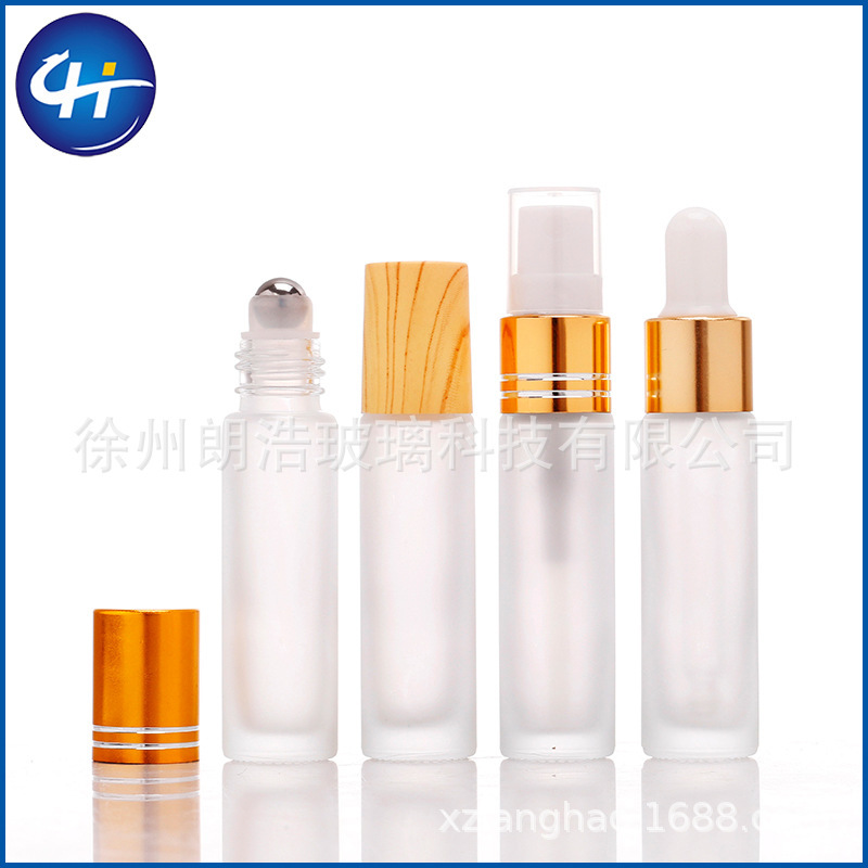 Cross-border 5/10ml Frosted Glass Wood Grain Cap Roll-on Bottle Essential Oil Perfume Roller Bottle Refillable Dispenser Bottle Can Be Packaged as Set